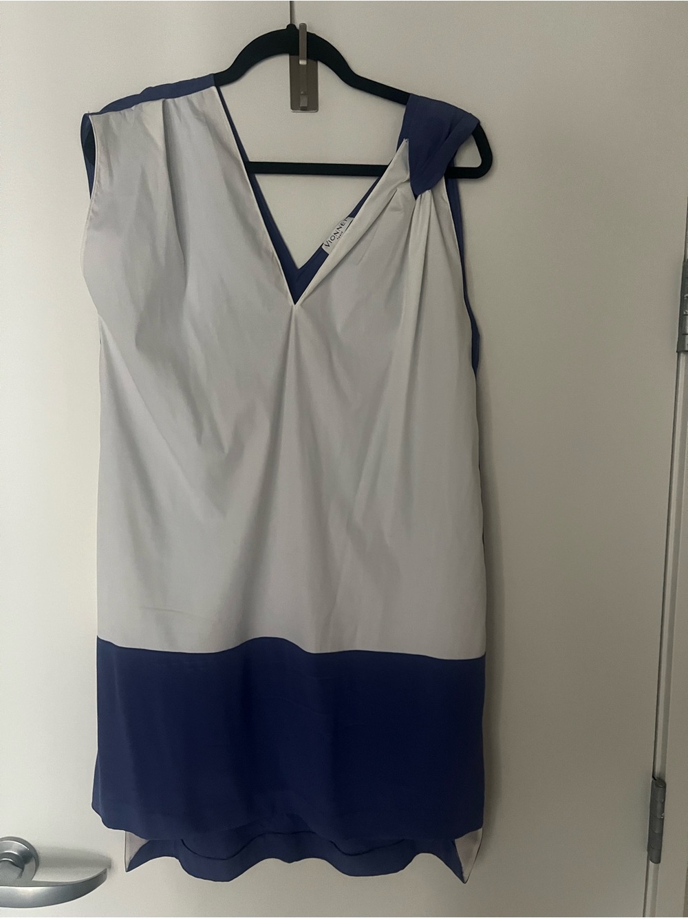 Vionnet White and Deep Purple Colorblock Sleeveless Mini Dress